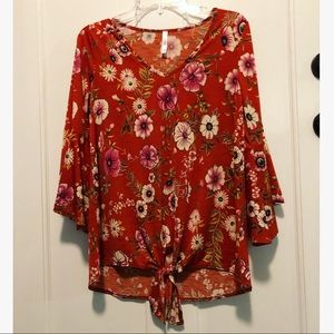 Tie Front Long Sleeve Top